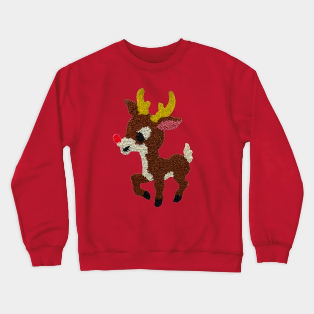 Retro Vintage Melted Popcorn Plastic Rudolph Reindeer Crewneck Sweatshirt by chriswig